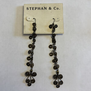 Stephan & Co. Antique Brass Spiral Wire Linear Dangle Earrings NWT